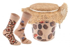 Coffee socks, coffee socks in a jar, colourful cotton socks, socks with coffee patterns