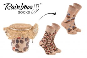 coffee socks in a jar, 2 pairs of socks socks with coffee patterns, Rainbow Socks
