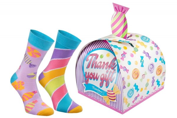 Thank you gift socks box, 2 pairs of colourful cotton socks, unique gift idea