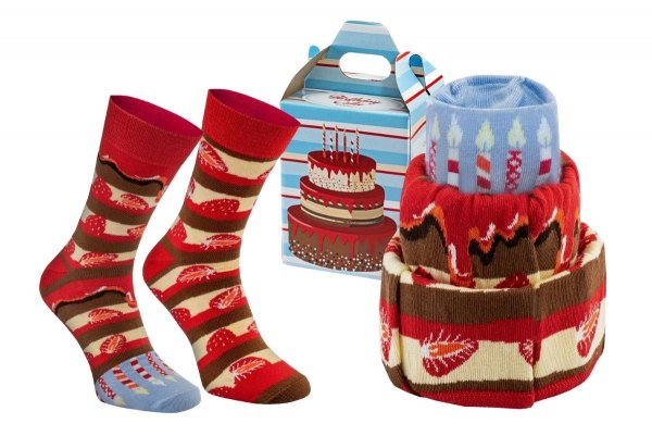 Birthday Cake socks box by Rainbow Socks, 2 pairs of colourful cotton socks