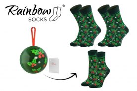 Christmas Ball Mix for Parents and Child, 3 pairs of socks, dark green colourful cotton socks