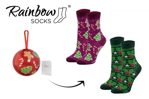 Christmas Socks for Children, 2 Pairs, christmas ball, burgundy and dark green cotton socks
