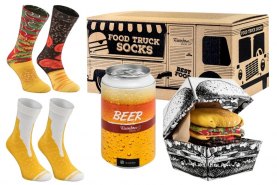 Food Truck Socks, burger socks box and beer can socks, 3 pairs