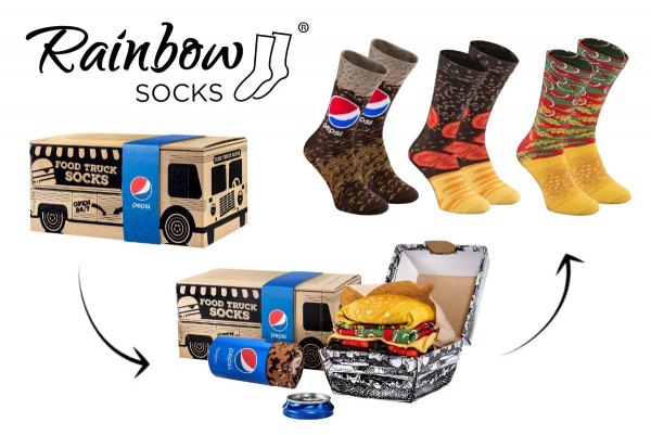 Pepsi x Rainbow Socks Food Truck, Rainbow Socks brand, socks for pepsi lover