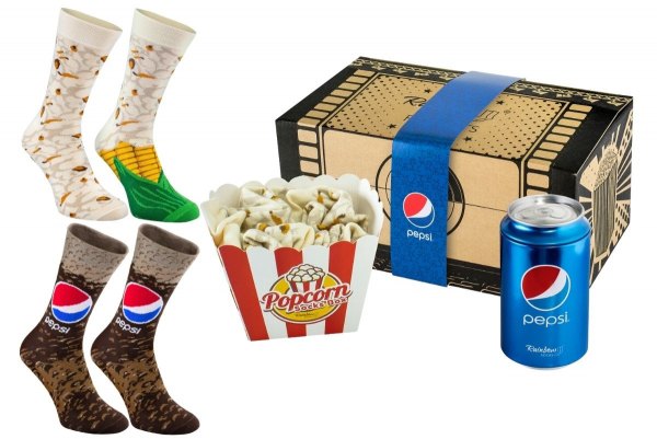 Movie Set Socks Box Popcorn and Pepsi, 3 pairs set, gift for someone who loves watching movies in cinema