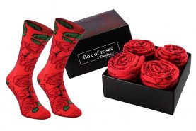 Floral Socks, Roses Socks Box, 2 pairs of red cotton socks, socks with roses patterns, Rainbow Socks