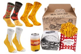 Meal Socks Box, 5 pairs colourful cotton socks, beer can socks, fries socks box, burger socks box