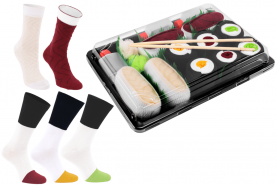 skarpetki sushi w pudełku, ryba maślana tuńczyk 3x maki, Rainbow Socks