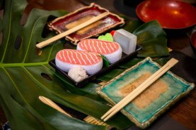 sushi salmon socks box, 1 pair, funny gift idea for men and women by Rainbow Socks