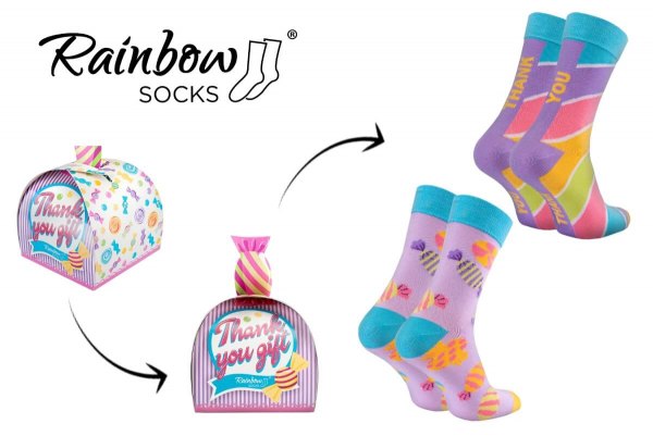 Dankeschön-Geschenk-Sockenbox, 2 Paar, Socken in Bonbon-Optik, Geschenk für Damen und Herren