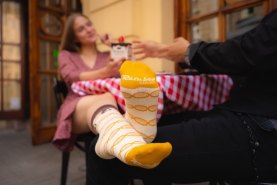 beige, yellow and brown tirmaisu cotton socks, unisex socks looking like tiramisu