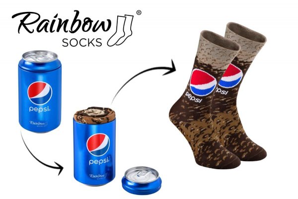 Pepsi Socks von Rainbow Socks, 1 Paar bunte Baumwollsocken, Pepsi in der Dose, Rainbow Socken