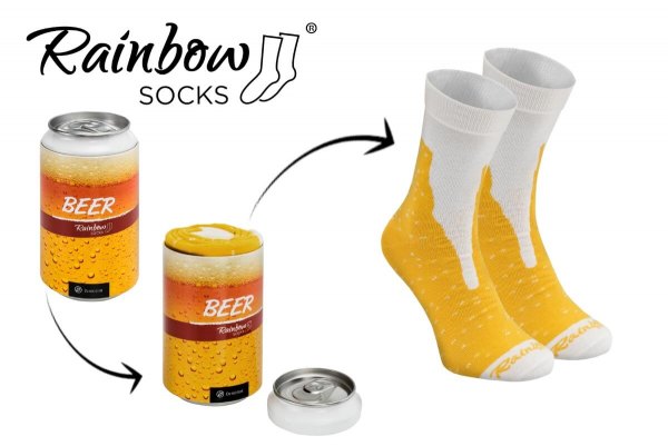 Bierdosensocken für Männer, Bierdosensocken für Frauen, gelbe Baumwollsocken, Rainbow Socken