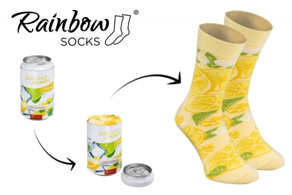 Lustige kalte Limonadensocken für Damen und Herren, Iced Lemonade Socks, Socken in der Dose, bunte Baumwollsocken