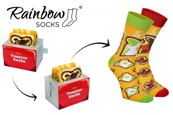 wzorzyste skarpetki, które wyglądają jak toster, 1 para kolorowych bawełnianych skarpetek, Rainbow Socks