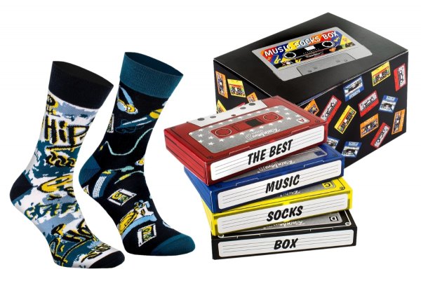 Music Socks Box 2 Paar, bunte Baumwollsocken mit Hip-Hop-Muster, Rainbow Socken