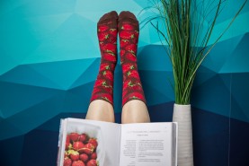 Strawberries Socks, red socks with strawberry patterns, socks in a jar, colourful cotton socks, Rainbow Socks