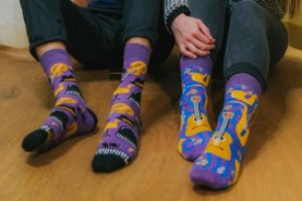 blue and purple cotton socks with jazz music patterns, unique gift idea for music lover