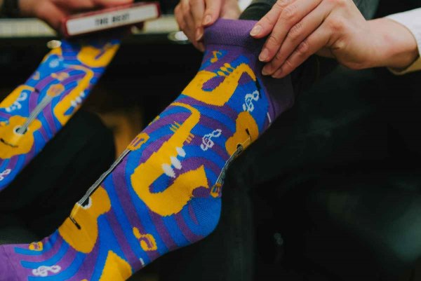 niebieskie i fioletowe skarpetki we wzory jazzowe, 1 para, Rainbow Socks