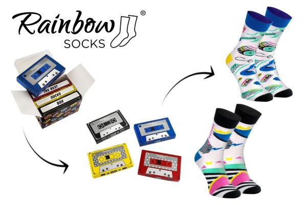 Musik-Socken-Box, Knallsocken, bunt gemusterte Socken, Rainbow Socken