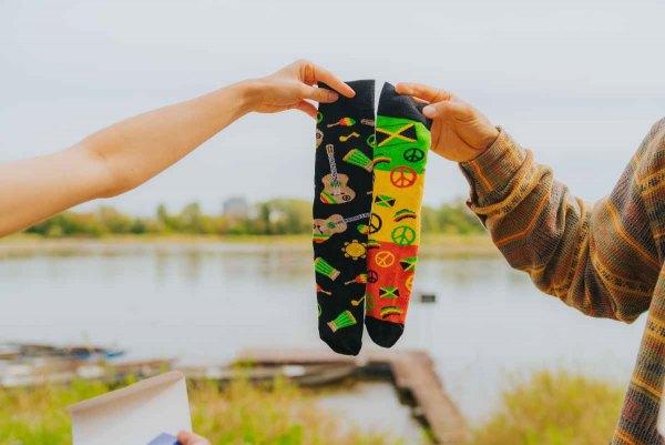 reggae socks with colourful patterns, socks for fan of reggaeton