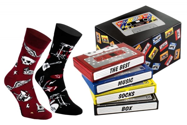 Music Socks Box, 2 pary, kolorowe bawełniane skarpetki, Rainbow Socks