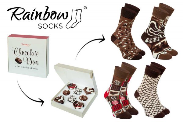 braune Baumwollsocken mit Schokoladen-Süßigkeiten-Muster, 4 Paar, Rainbow Socken