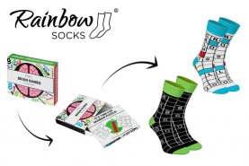 2 pairs of colourful cotton socks, brain games socks box, Rainbow Socks