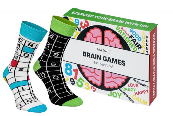 Brain games socks box 2 pairs, funny gift idea, Rainbow Socks