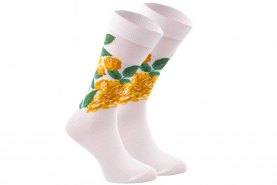 Socks with patterns with peonies, yellow cotton socks, socks for women