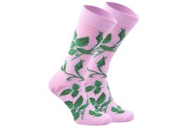 pink cotton socks, socks with rose leaves patterns, 1 pair, Rainbow Socks