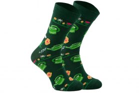 green cotton socks, watering can, socks with garden patterns, 1 pair