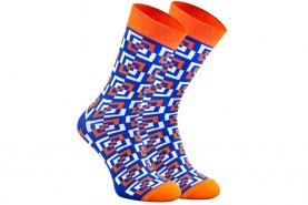 Blue cotton socks with geometric design, socks with squares, 1 pair, Rainbow Socks