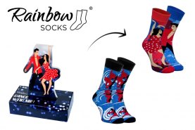 Red-blue-black Dance With Me Socks for a dancer by Rainbow Socks