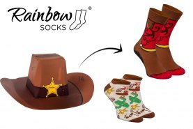 Wild West Cowboy Hat Socks Box, 2 pairs of socks, crew socks, ankle socks
