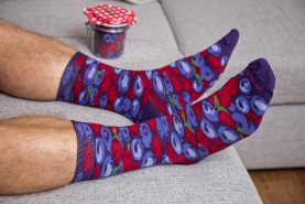 Jar Socks Pears and Blueberries, blue and red cotton socks, socks in a jar, Rainbow Socks