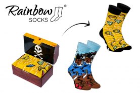 2 pairs of colourful cotton socks, pirate treasure socks box for a gift