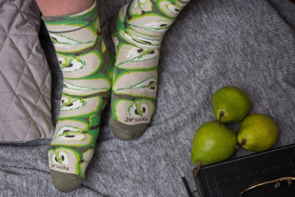 Birnensocken, grüne Baumwollsocken, Socken im Glas, Regenbogensocken, Socken für einen Freak des gesunden Lebensstils