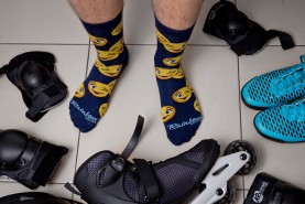 Emoji Socken Dunkelblaue Baumwollsocken, Emoji mit fröhlichem Gesicht, bunte Socken, Geschenkidee