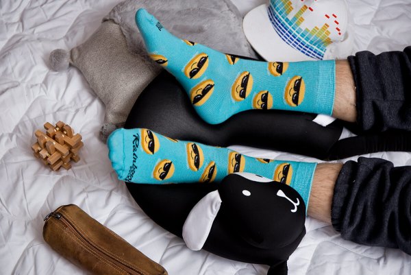 Blue Emoji Socks, light blue cotton socks, socks in a box, gift idea for family and friends, unisex socks
