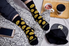 Emoji Socks Black, black cotton socks, sad face emoji, gift idea for men, gift idea for women