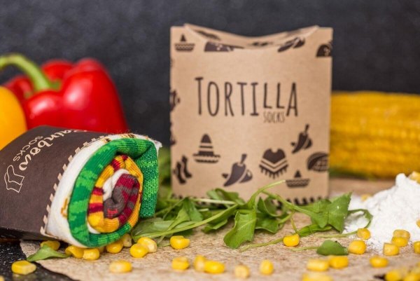 meksykański przysmak tortilla oryginalny prezent, 2 pary kolorowych bawełnianych skarpetek, marka Rainbow Socks