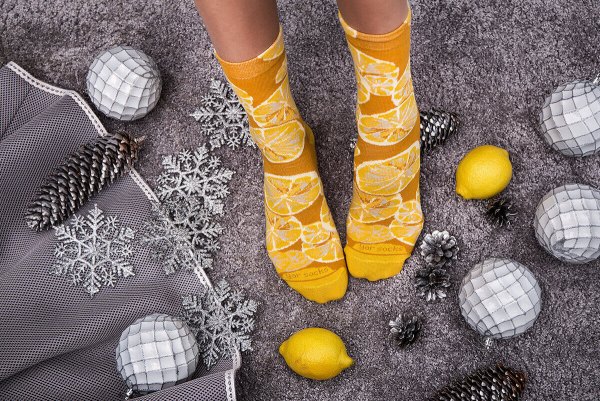 Zitronensocken, gelbe Baumwollsocken, gemusterte Socken, Geschenkidee für Männer und Frauen