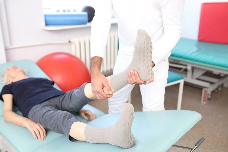 Grey cotton non-slip pressure-free socks for seniors from Rainbow Socks.