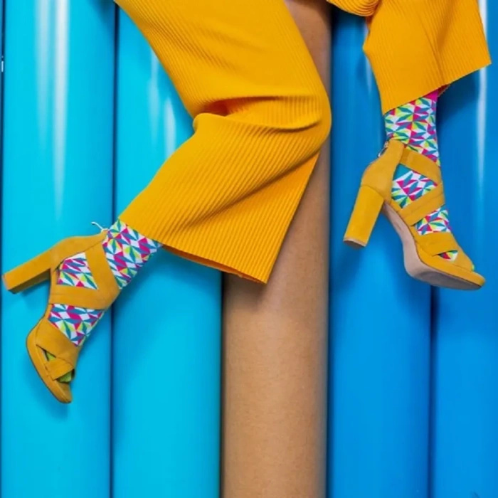 Pink-Green Geometric Socks