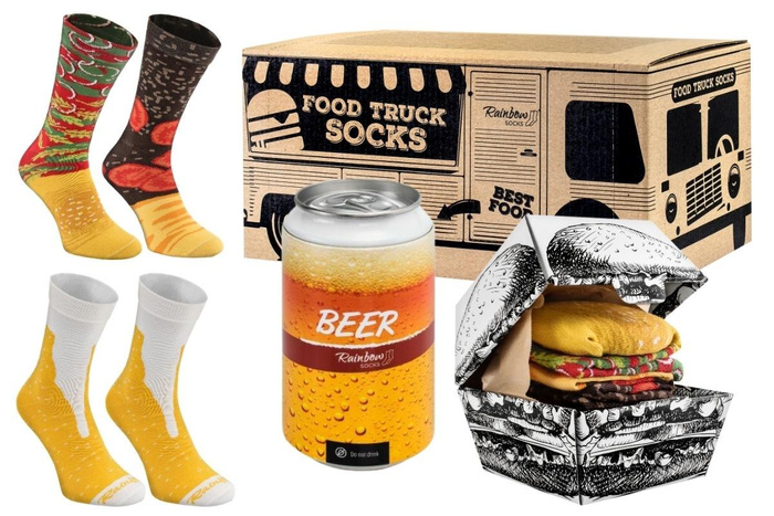 Food truck socks box burger beer 3 pairs