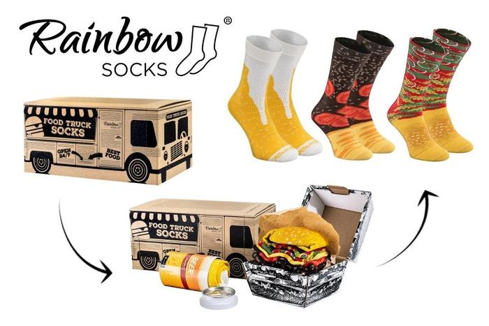 Food truck socks box burger beer 3 pairs