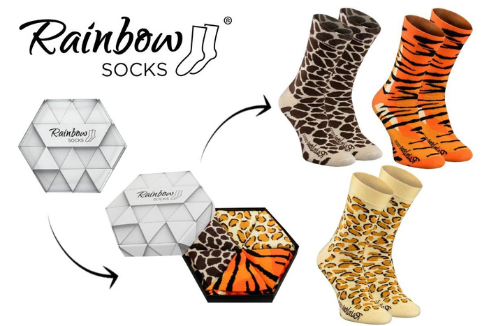 Wild socks box giraffe tiger panther 3 pairs