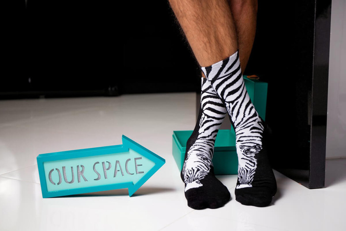 Black & white animals socks box zebra panda 2 pairs