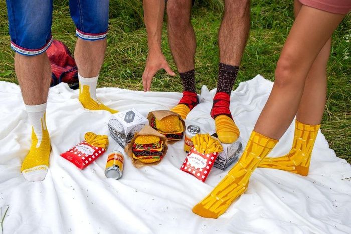 Meal socks box burger fries beer 5 pairs